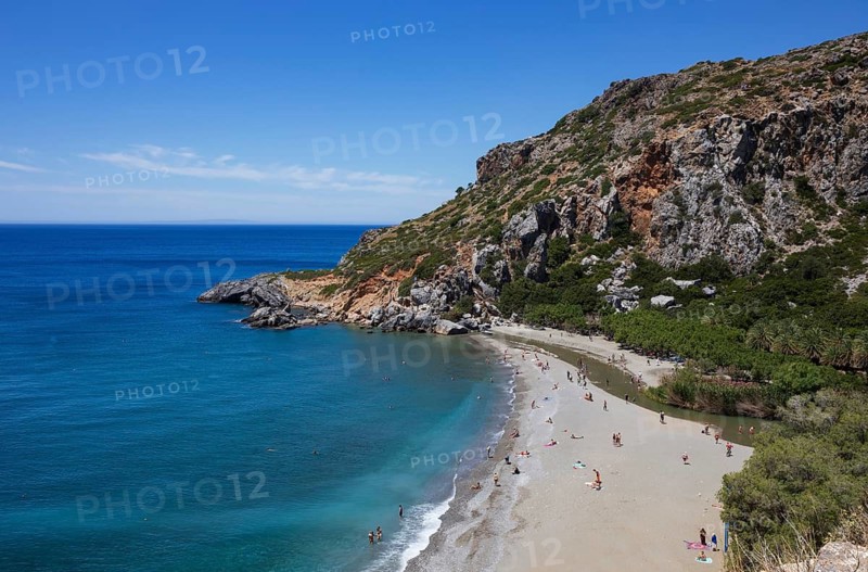 Preveli Beach at the end of the Kourtaliatiko Gorge, south coast, Crete, Greece