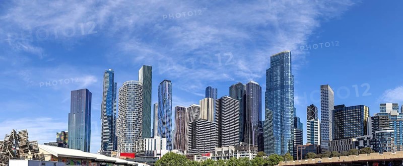 Australia scenic Melbourne downtown skyline panorama and financial business center.