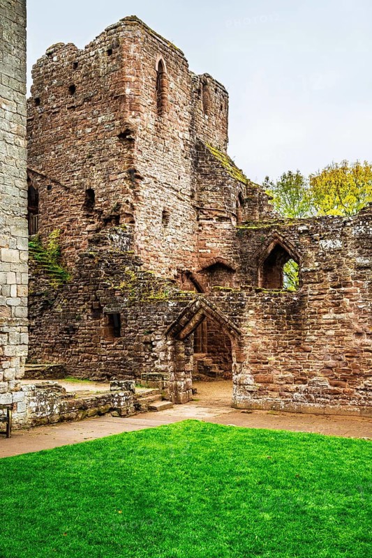 Autumn colors over Goodrich Castle, River Wye, Goodrich, Herefordshire, UK