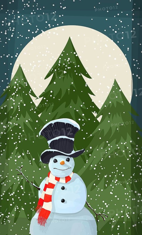 Christmas winter background with a cute snow man.Merry christmas and happy new year greeting card