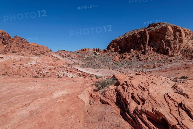 Layered rock formations along the Fire Wave Trail at Valley of Fire State Park near Overton, Nevada