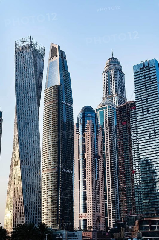 Dubai, United Arab Emirates. July 2nd 2019 Luxury lifestyle skyscraper apartment complex buildings at Dubai Marina, Dubai, United Arab Emirates