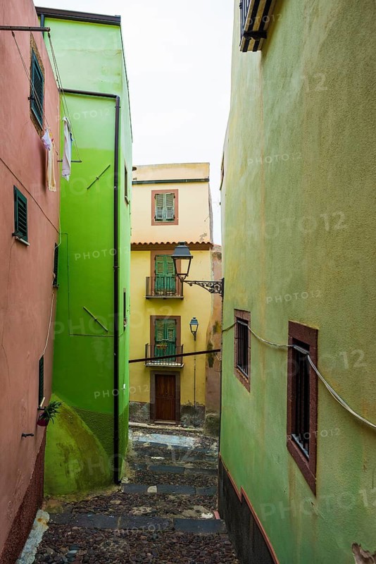 Picturesque alley and colourful houses, Bosa, district of Oristano, Sardinia, Italy