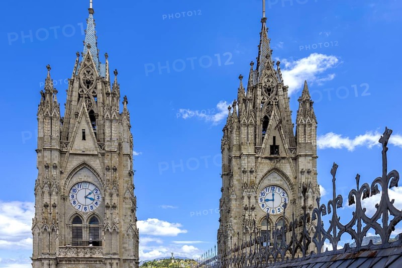 Cathedral Basilica of National Vow, Voto Nacional in historic center of Quito, Ecuador. Roman catholic church