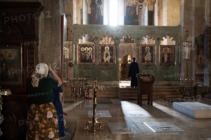 MTSKHETA, GEORGIA - AUGUST 19, 2023: Interior fameous Svetitskhoveli Cathedral