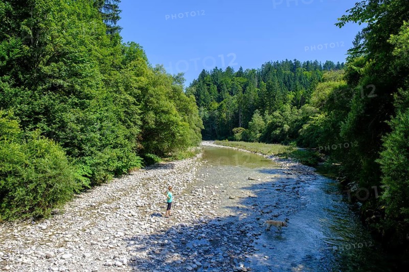 Grenzsteg an der Lofer, Loferauen, Reit im Winkl, Chiemgau, Upper Bavaria, Bavaria, Germany