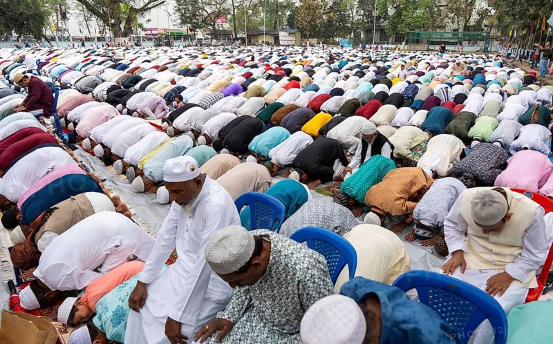 Muslims attend to Eid al-Fitr prayer at Eidgah, on March 21, 2026 in Guwahati, India. Muslims make up a sizeable minority of India's population and celebrate Eid along with muslims across the world at the end of Ramadan