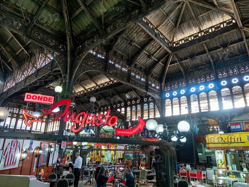 Santiago Central Market interior, cast iron vaulted ceiling, steel structure, Santiago, Chile