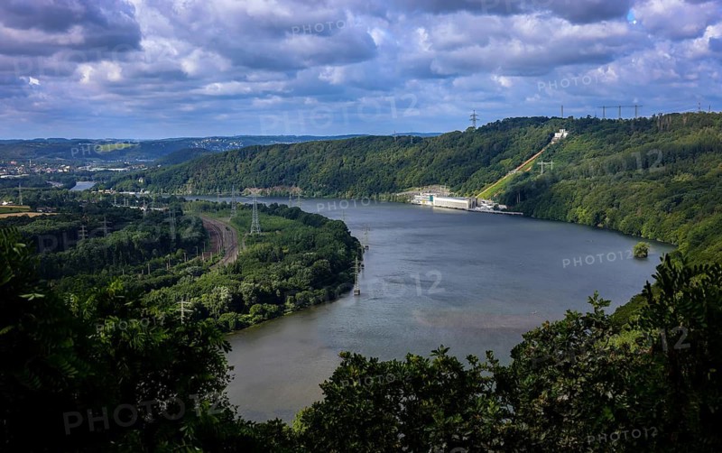 Hagen, Herdecke, North Rhine-Westphalia, Germany - The Hengsteysee is a reservoir completed in 1929 and operated by the Ruhrverband in the course of the Ruhr between the cities of Hagen, Dortmund and Herdecke in the Ruhr area. It is one of the six Ruhr reservoirs and is named after the neighbouring Hagen district of Hengstey. The RWE pumped storage power station in the background