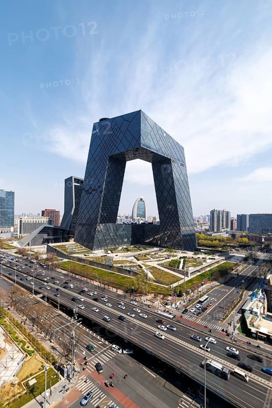 Beijing central business district CBD skyline with the headquarters of Chinese television CCTV in Beijing, China