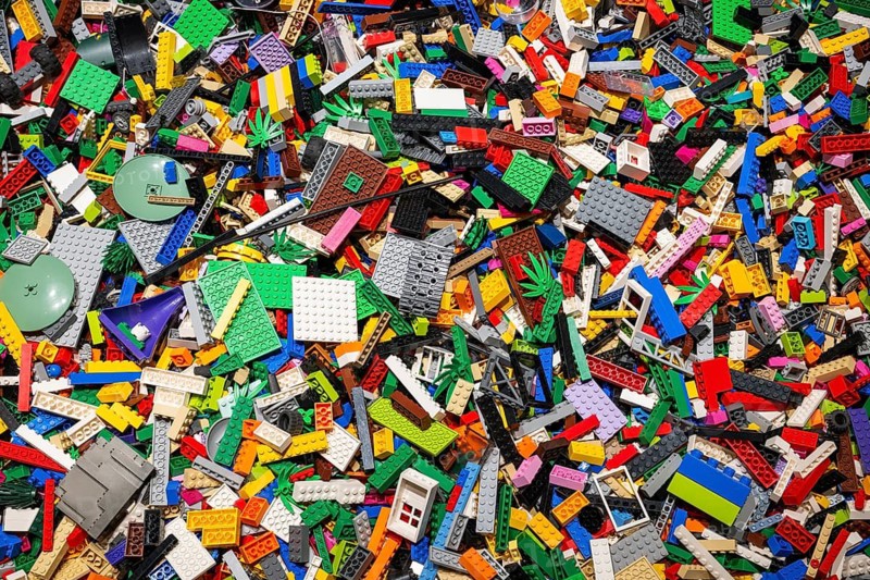 Mixture of colourful Lego components, arranged in an unstructured way, Copenhagen, Denmark