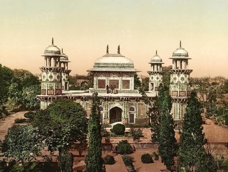 Agra. Mausoleum of Prince Etmad-Dowlah, India, digitally restored reproduction from a 19th century original, record date not stated, Agra. Mausoleum of Prince Etmad-Dowlah, India, digitally restored reproduction from a 19th century original, record date not stated
