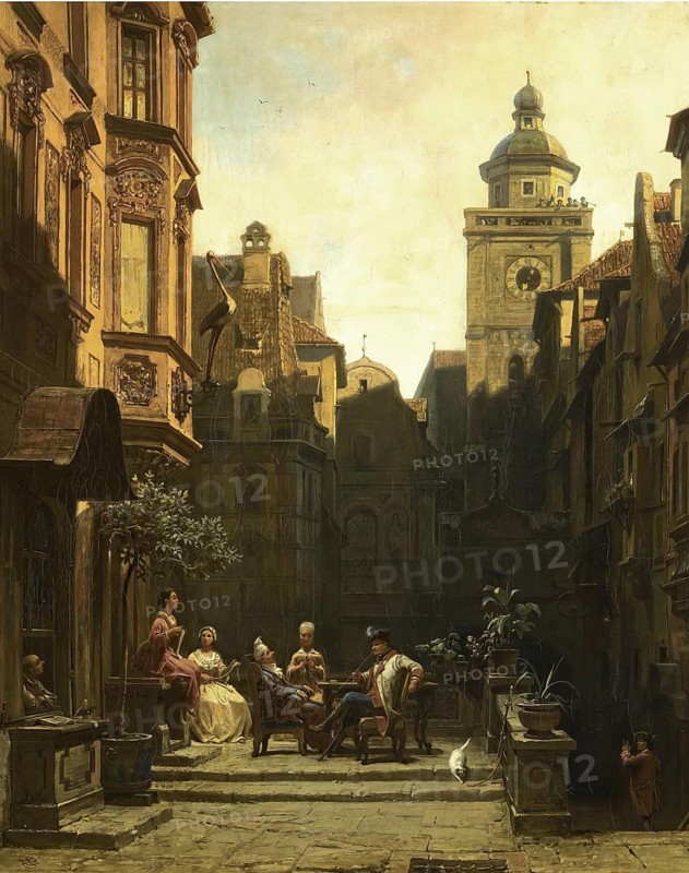 Die Plauderstunde, Painting by Carl Spitzweg, Historic, digitally restored reproduction from a 19th century original, Record date not stated