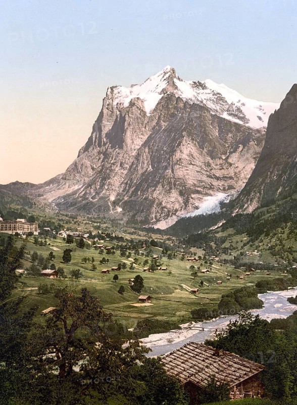 Grindelwald, general view, Bernese Oberland, Switzerland, Historic, digitally restored reproduction from a 19th century original, Record date not stated, general view, Bernese Oberland, Switzerland, Historic, digitally restored reproduction from a 19th century original, Record date not stated