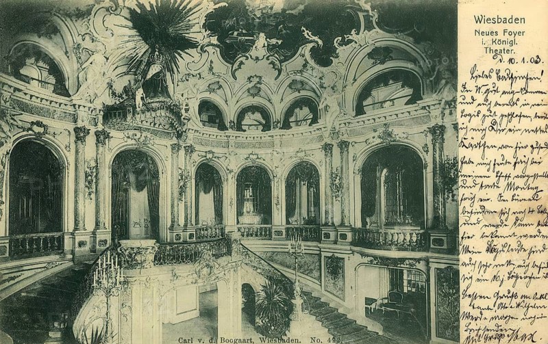 Historical postcard, picture postcard, foyer in the royal theatre, Wiesbaden, Hesse, Germany, digitally enhanced reproduction of an original from around 1900, picture postcard
