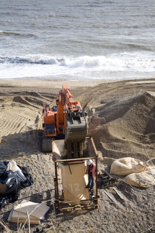 Coastal erosion protection work, Thorpeness, Suffolk, England, United Kingdom