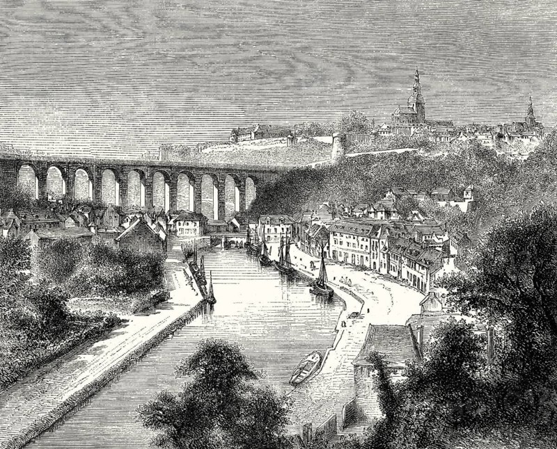 View of the Viaduct over the Rance river, Dinan, Côtes-d'Armor department, northwestern France, 19th century