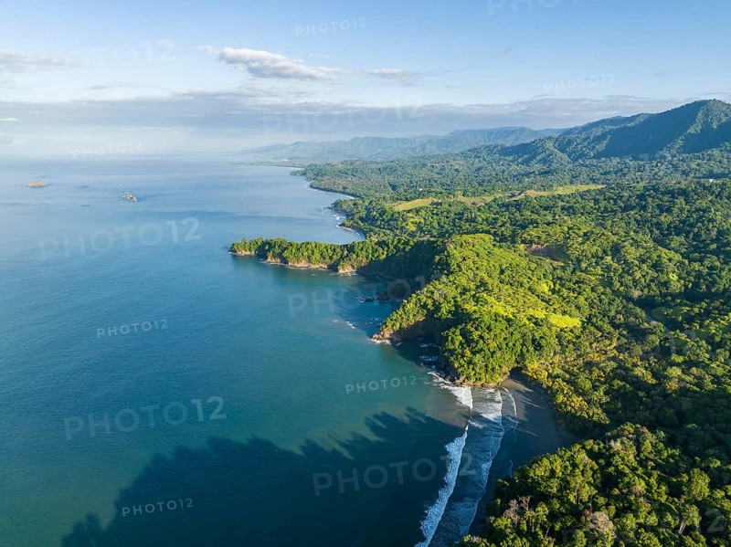Aerial view, ocean and coast with rainforest, Playa Ventanas, Puntarenas province, Costa Rica