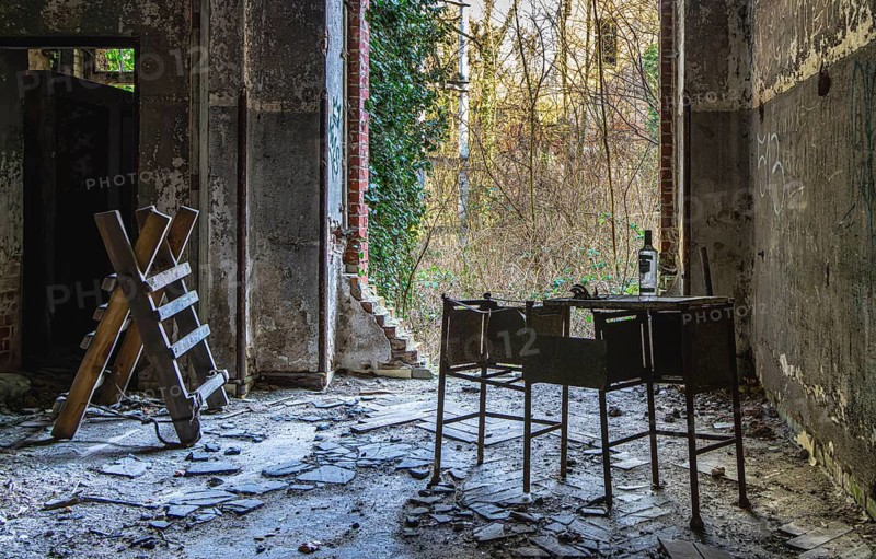 Interior view, former Alpine house on the historic site of the tuberculosis sanatorium in Beelitz, Brandenburg, Germany