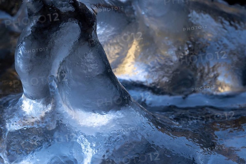 Sun shining through icicles, Winter, Upper Franconia, Germany