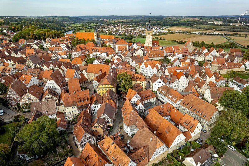 Town view of Bad Wimpfen seen from the air, Kraichgau, Baden-Württemberg, Germany