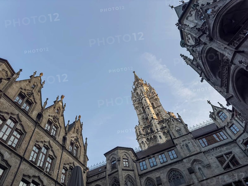 Munich City Hall, inner courtyard, view from the frog's perspective, Munich, Bavaria, Germany