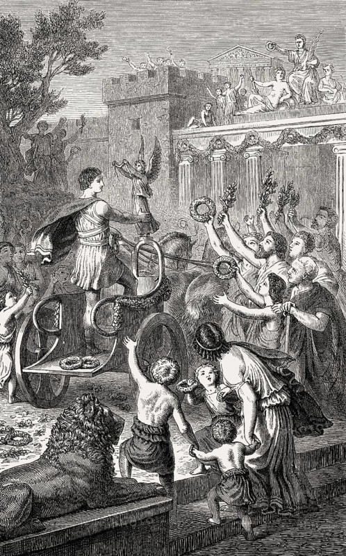 Reception of an Olympic winner in his hometown, ancient Olympic Games
