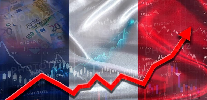 French financial growth on market graph. France economic growth on financial graph