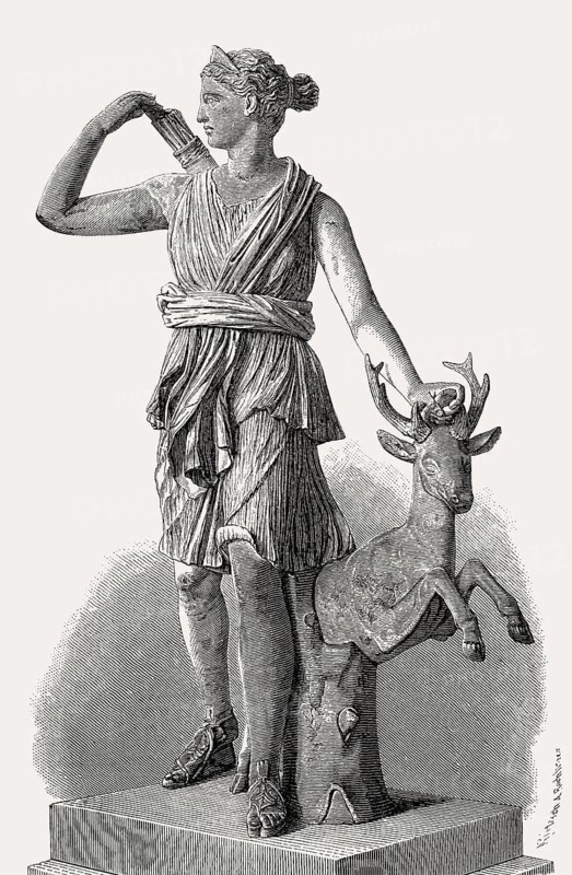 Statue of Artemis, the Hellenic goddess of the hunt, wild animals, wilderness, childbirth, virginity and protector of young girls
