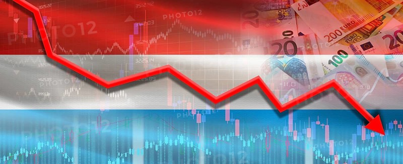 Luxembourg financial crisis on economic graph. Financial fall of luxembourg on economy market