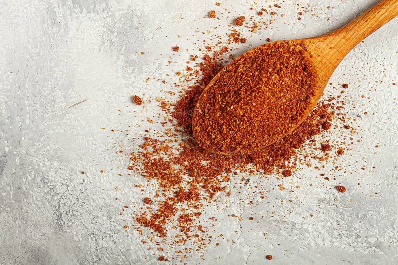 Svan salt, wooden spoon, spices of Georgia, Georgian traditional cuisine