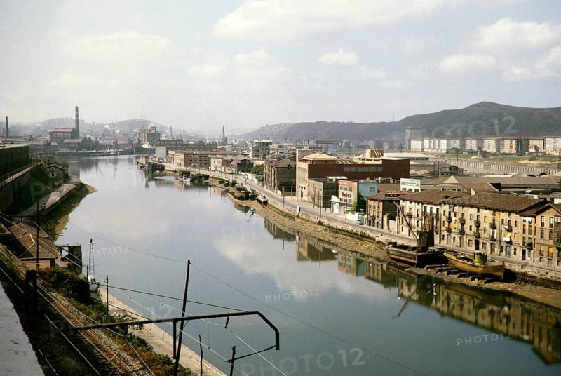 Industry on the banks of the Rio Nervión, Bilbao, Spain 1964