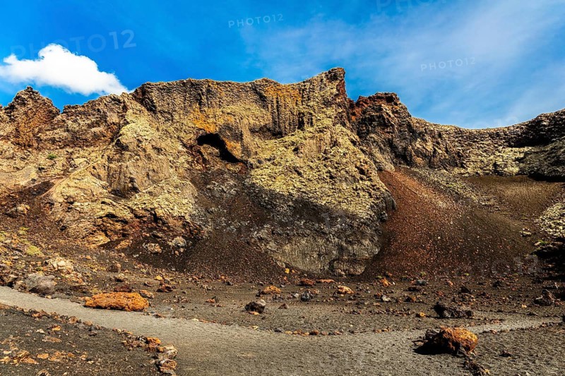 Crater de la Caldera de Los Cuervos, volcanic surroundings of the Timanfaya fire mountain, Lanzarote, Canary Islands, Spain