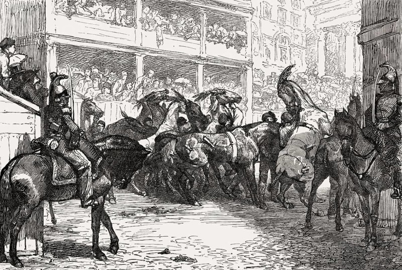 Carnival in Rome, the Barbary Horses' Start, Piazza del Popolo, Italy, 19th Century