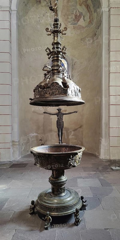 Baptismal font from 1573 by Margnus Karsten, Evangelical Lutheran Market Church of St Cosmas and Damian, Goslar, Lower Saxony, Germany