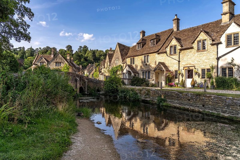 The village of Castle Combe on the River Bybrook, Cotswolds, Wiltshire, England, Great Britain