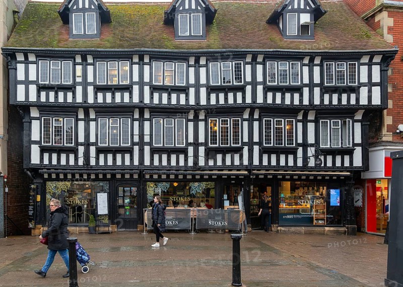 High Bridge Café in historic timber framed building, High Street, city of Lincoln, Lincolnshire, England, UK