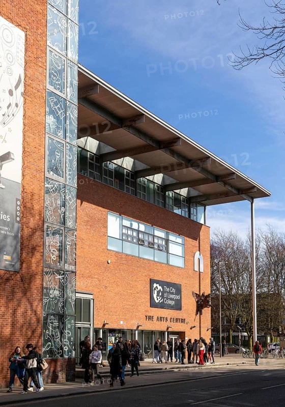 Students outside The Arts Centre, The City of Liverpool College, Myrtle Street, Liverpool, England, UK