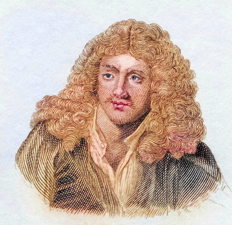 Jean-Baptiste Poquelin alias Moliere, (born 15 January 1622 in Paris, died 17 February 1673 in Paris) was a French actor, theatre director and playwright, coloured woodcut from Crabbe's Historical Dictionary from 1825, Historical, digital reproduction