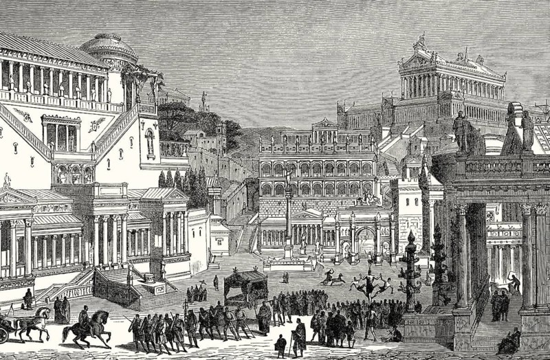 Reconstruction of the Forum Romanum in ancient Rome