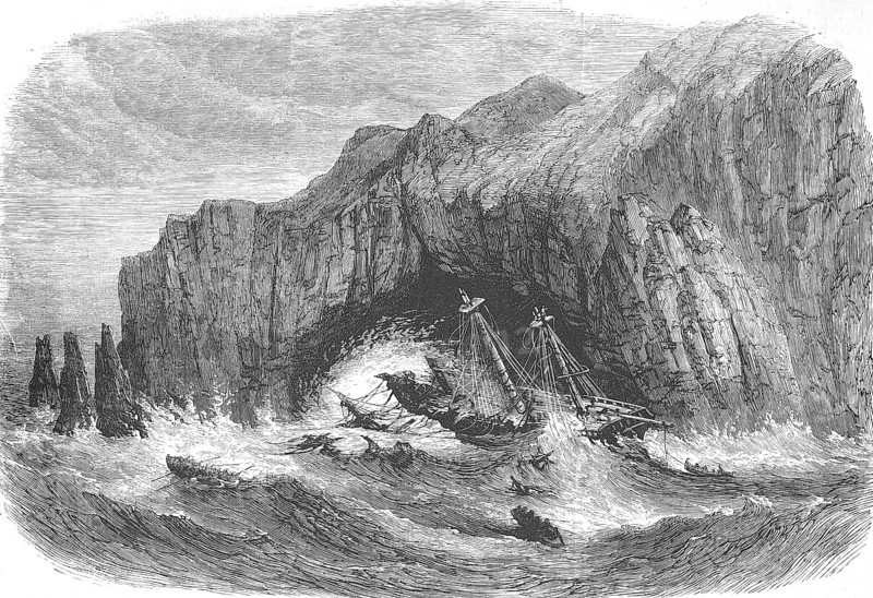Shipwreck of the Torah on the reefs of Formy-Spit near Liverpool, 1869, England, Historic, digitally restored reproduction of an original 19th century artwork, exact original date unknown