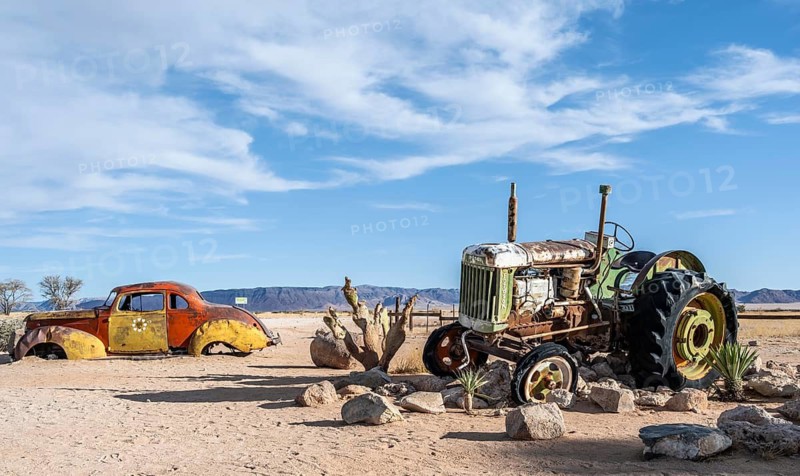 Wrecked car of a vintage car, Tracktor, Solitaire, Khomas region, Namibia