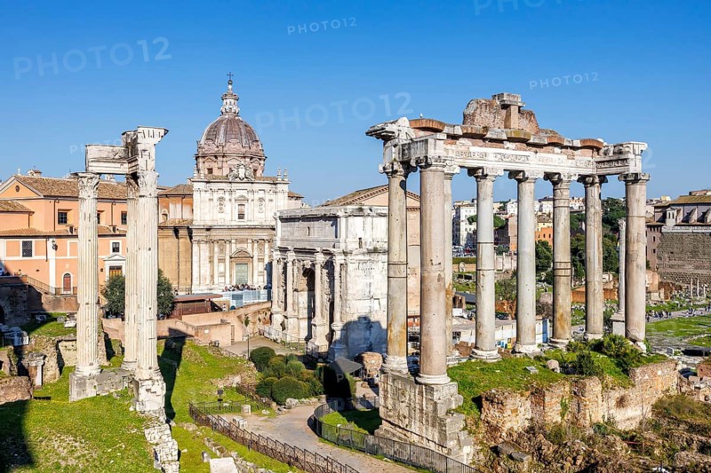 Roman Forum ancient historical temple ruins in Rome, Italy