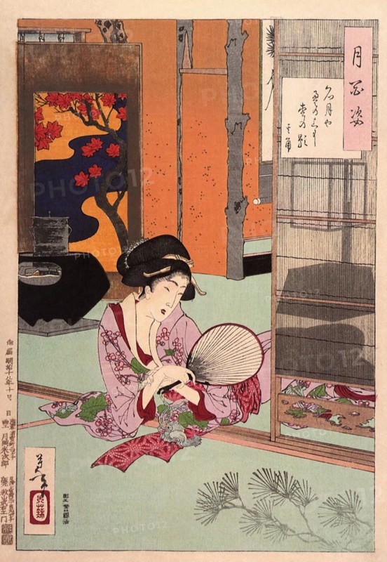 Tsukioka Yoshitoshi (1839 - 9 June 1892) one of the last great masters of the classical Japanese woodblock print, here the work Full Moon on the Tatami Mats