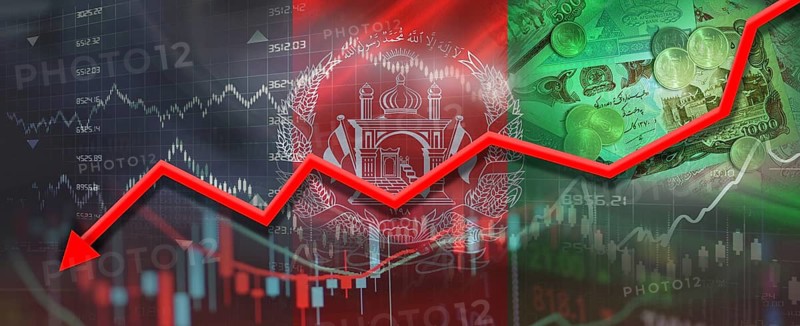 Afghan financial crisis on economic graph. Financial fall of Afghanistan on economy market