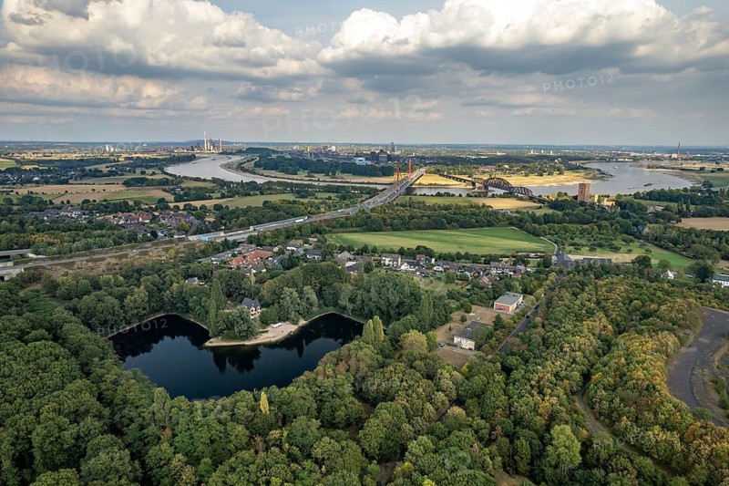 Aerial view of the Rhine between Duisburg and Moers, North Rhine-Westphalia, Germany