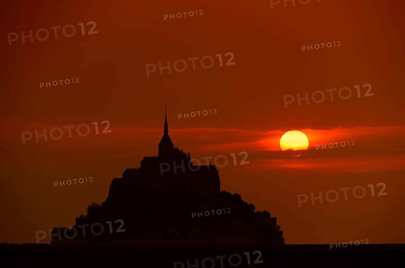 Le Mont-Saint-Michel at sunset, Benedictine monastery, Manche department, Normandy, France