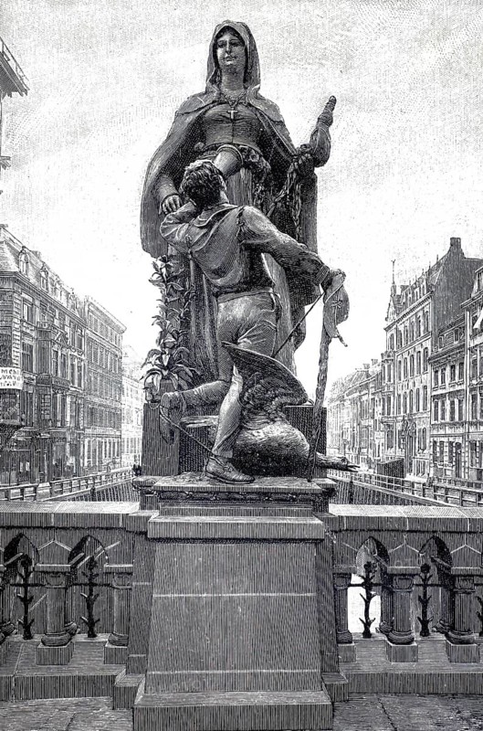 The statue of Saint Gertraude on the Gertrauden Bridge in Berlin around 1890, Germany, illustration, reproduction from a model from the 19th century. Authentic, file restored for optimal use, exact date of submission unknown, historical