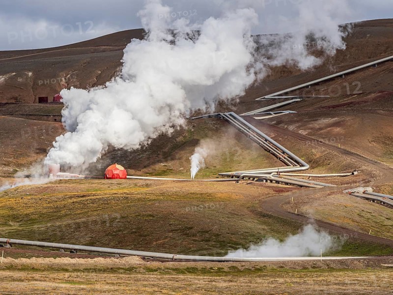 Krafla power plant, pipelines, geothermal energy, Myvatn region, Iceland