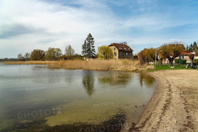 Beach on the Großer See or Wahrensee lake in Fürstenwerder, Uckermark district, Brandenburg, Germany